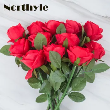 Northyle 10 ks / veľa umelé ruže kvet red rose svadobné dekorácie hodvábne kvety, domáce dekorácie falošné flores