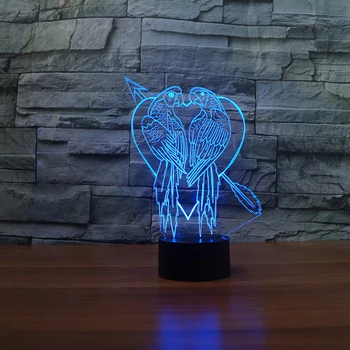 Novinka Papagáj Vták Tvarovanie stolná Lampa 3D Akrylové 7 Farieb LED USB Spánku, Nočné Svetlo Romantická Láska Spálňa Decor Svietidlo