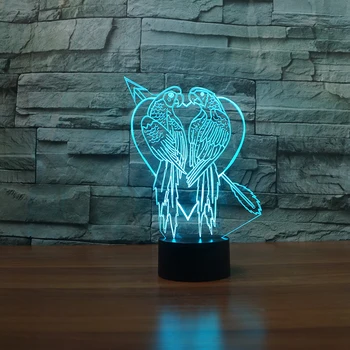Novinka Papagáj Vták Tvarovanie stolná Lampa 3D Akrylové 7 Farieb LED USB Spánku, Nočné Svetlo Romantická Láska Spálňa Decor Svietidlo