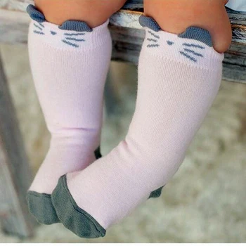 Novorodenca Batoľa kolená vysoké ponožky Baby Boy Girl Ponožky proti sklzu Roztomilý Kreslený Mačka Šmyk Odpor leg warmers Pre novorodencov dojčiat