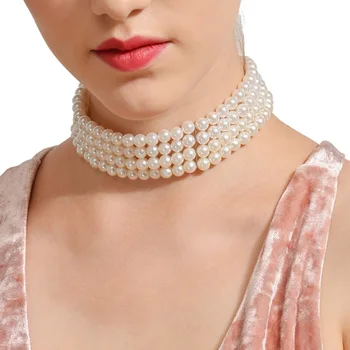 Nová Móda pre Ženy Multi layer Pearl Šperky Choker Vintage Náhrdelník Simulované Perlový Náhrdelník Pre Strán