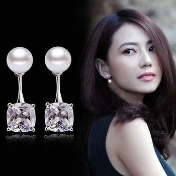 Nová Pani móda strieborné šperky šumivé crystal visiace náušnice imitácia pearl náušnice sladký temperament bohyne 6 MM