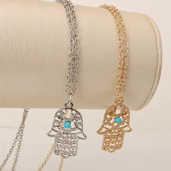 Nová zlatá farba crystal duté dva-farba náhrdelník Klasické ručné z Fatimy Náhrdelník šperky, Prívesky, Kovové Reťaze