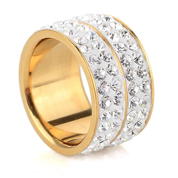 Nová Zlatá Farba Klasický dizajn Štyri Riadok Crystal Prstene Pre Ženy, Svadobné Šperky