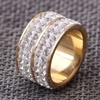 Nová Zlatá Farba Klasický dizajn Štyri Riadok Crystal Prstene Pre Ženy, Svadobné Šperky