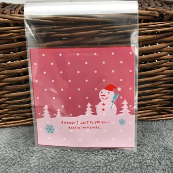 Nové! 10x11cm Vianočné Snehuliak Červená Slef-samolepiace Biscuit taška,Roztomilé Vianoce Cookie tašky Malé Celofánu Tašky 50pcs