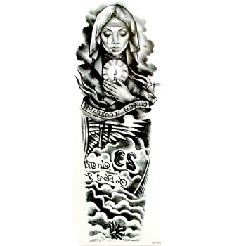 Nové 15x45cm veľké Modlitba panny Márie plný Rameno Nepremokavé Dočasné Tetovanie Nálepky Mníška Modlitba Obrázok Falošné Tetovanie Čierne