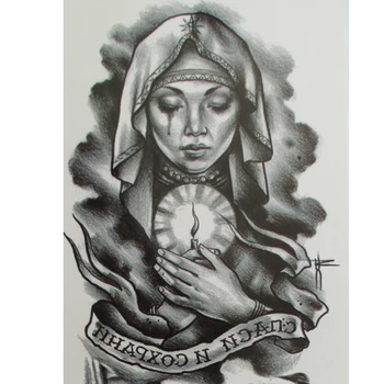 Nové 15x45cm veľké Modlitba panny Márie plný Rameno Nepremokavé Dočasné Tetovanie Nálepky Mníška Modlitba Obrázok Falošné Tetovanie Čierne