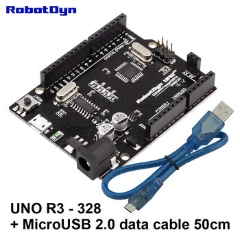 Nové 2016 - UNO R3 ATmega328P + USB 2.0 dátový KÁBEL (50 cm). Kompatibilné pre Arduino UNO Rev 3.+ A6-A7 kolíky, MicroUSB.