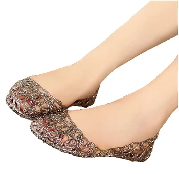 Nové 2017 lete ženy sandále priedušná obuv crystal jelly hniezdo crystal sandále samica plochá sandál topánky žena