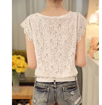 Nové 2017 letné horúce módne predaj kórejskej ženy topy plus veľkosť krátke puzdre bielej blúzke Čipky Šifón žena slim tričko 01A 25