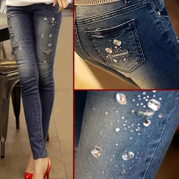 Nové 2017 roztrhlo jar nové ženské otvor lady Slim fit tenké ceruzky džínsové nohavice módne ženy džínsy Diamond chudá džínsy ženy