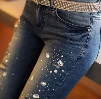 Nové 2017 roztrhlo jar nové ženské otvor lady Slim fit tenké ceruzky džínsové nohavice módne ženy džínsy Diamond chudá džínsy ženy