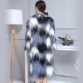 Nové 2017 Zimné Umelú Kožušinu Kabát tvaru Dlhé Teplé Shaggy Načechraný Multicolor Žena Mongolsko Ovčie Kožušiny Kabát Plus Veľkosť 5Xl 6xl 7xl