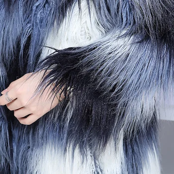 Nové 2017 Zimné Umelú Kožušinu Kabát tvaru Dlhé Teplé Shaggy Načechraný Multicolor Žena Mongolsko Ovčie Kožušiny Kabát Plus Veľkosť 5Xl 6xl 7xl