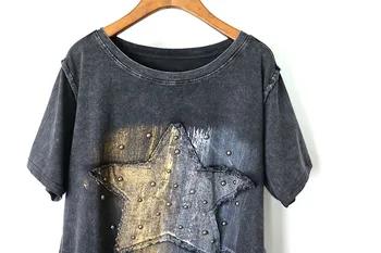 Nové 2018 Harajuku Ženy Veľké Veľkosti Nit tričko Dámske krátky rukáv hviezda tlač vintage bežné T-shirt letné topy pre ženy 1700