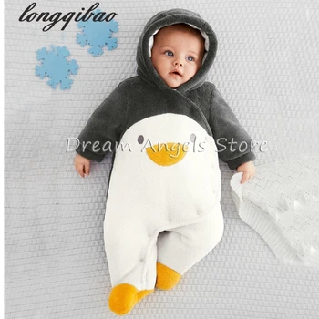Nové 2018 Zimné Penguin Dieťa Romper Hrubé Bavlna Nohy Kryt Kombinézy Oblečenie Baby Deti Vonku Hrať Športové Lezenie Oblečenie