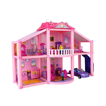 Nové 3D DIY Rodiny Doll House Bábiky, Príslušenstvo Hračka S Miniatúrne Nábytok Garáž Auto DIY Doll House Hračky Pre Deti, Darčeky