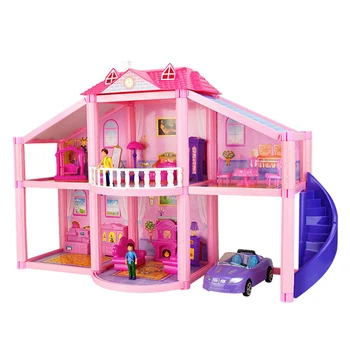 Nové 3D DIY Rodiny Doll House Bábiky, Príslušenstvo Hračka S Miniatúrne Nábytok Garáž Auto DIY Doll House Hračky Pre Deti, Darčeky