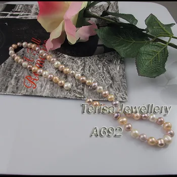 Nové Arriver Pravých Sladkovodných Perlový Náhrdelník-Biele, Ružové a Fialové Prirodzené Farby Pearl Šperky 6-10 mm Módny dámsky Šperky