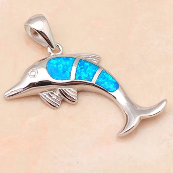 Nové Dolphin tvar Zvierat dizajn Blue Fire Opal pečiatka Strieborný Darček Nacklace Prívesky Módne šperky OP530A