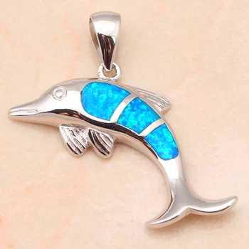 Nové Dolphin tvar Zvierat dizajn Blue Fire Opal pečiatka Strieborný Darček Nacklace Prívesky Módne šperky OP530A