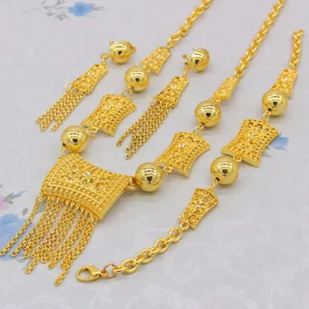 Nové Dubaj Šperky Set Náhrdelník/Náušnice/Náramok Zlatej Farby Etiópskej/Afriky/Eritrea/Arabčina Habesha Ženy, Svadobné Dary M024