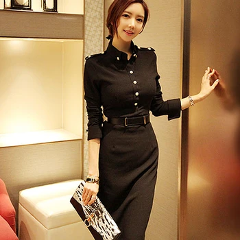 Nové Európskej Módy Ženy Jeseň Ceruzka Šaty Krátke Elegantné Čierne Pracovného Šaty Bežné Dámy Office Šaty 1014-88