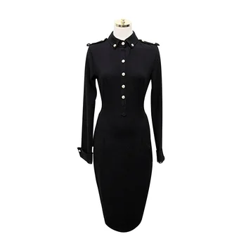 Nové Európskej Módy Ženy Jeseň Ceruzka Šaty Krátke Elegantné Čierne Pracovného Šaty Bežné Dámy Office Šaty 1014-88