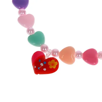 Nové Farebné Candy Farby ABS Korálky Deti Choker Náhrdelník Deti Detské Elastické Tvárny Srdce Náhrdelník s Príveskom