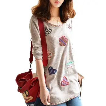 Nové Jeseň Kvetinový patch dlhý rukáv t-shirt Ženy kolo golier ležérny top dámske oblečenie plus veľkosti 4XL S984