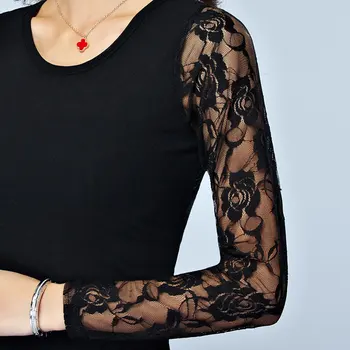 Nové Jeseň žien čipky basic Tričko Fashion Plus veľkosť slim long-sleeve Čipky tričko Veľkosť S-5XL doprava Zadarmo