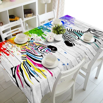 Nové Koberčeky 3D Obrus Biely Zebra Zvieratá Vzor Nepremokavé Umývanie handričkou Zahustiť Obdĺžnikový Svadobné obrus Textil