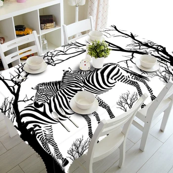 Nové Koberčeky 3D Obrus Biely Zebra Zvieratá Vzor Nepremokavé Umývanie handričkou Zahustiť Obdĺžnikový Svadobné obrus Textil