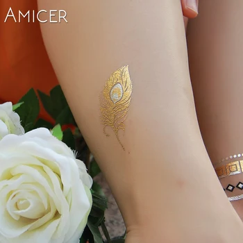 Nové Kovové Zlato Striebro Body Art Dočasné Tetovanie Sexy Flash Nálepka Pre Butterfly Vzor tatuagem