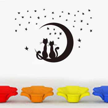 Nové Kreatívne Mačky Pozerať Sa Na Hviezdy Na Nočnej Oblohe Black Moon Hviezdy Samolepky na Stenu Domova TB Predaj