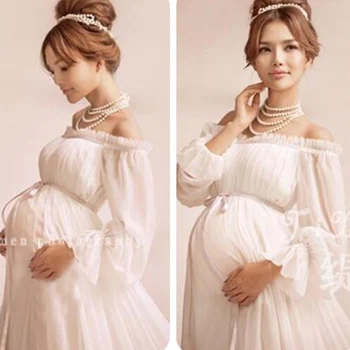 Nové Kráľovské Štýl Biela Materskej Čipky Šaty Tehotné Fotografie Rekvizity Tehotenstva, materstva, fotenie dlhé šaty Nightdress