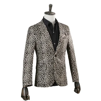 Nové leopard tlač muž bežné bunda, sako leopard kostým nočný klub bar DS spevák výkon oblečenie organizujeme ples fáze nosenie