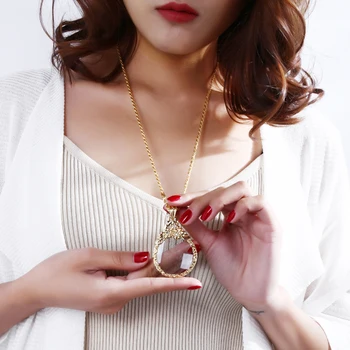 Nové lupu na čítanie s Dlhým reťazcom náhrdelník pre dámskej módy prívesok Biela a Zlatá farba japonsko zväčšovacie sklo náhrdelníky