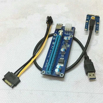 Nové Mini PCI Express PCI-E Stúpačky Karty PCIe 1x až 16x Adaptér s SATA 6pin Kábel USB Podstavec Pre Bitcoin Baník BTC Stroj Ťažba