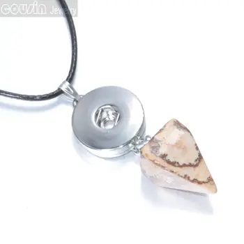 Nové Modely DIY 18 mm Modul tlačidlo šperky, Prírodný Krištáľ kameň Šidlo prívesok z náhrdelník s čierny kožený náhrdelník