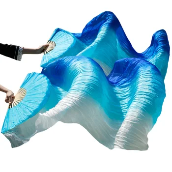 Nové Modely Fáze Výkonu Tanec Ventilátor Hodváb Závoj Farebné Ženy, Brušný Tanec Fanúšikov Kráľovská modrá+modrá+biela prúžok (2 ks)