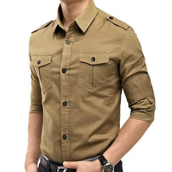 Nové modely vojenskej vintage slim fit tričko s dlhým rukávom causaul košele Žltá Army zelená M-XXXL A6620