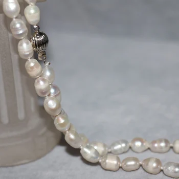 Nové módne 9-10 mm prírodná biela sladkovodné perly barel ryže s dlhým reťazcom náhrdelník pre ženy, nové módne šperky 36inch B2918
