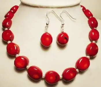 Nové módne biele perly prírodné červené koralový náhrdelník náušnice nepravidelný semi-precious stone šperky 18-palcové BV119