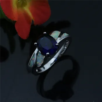 Nové Módne dámske Módne Šperky 925 Silver Vytvorené Modrý Opál Navrhnuté Kapela Krúžok Romantický Svadobný Prsteň Romantický Opal Krúžok