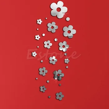 NOVÉ Módne Kvety Striebro Akrylových 3D Efekt zrkadlenia Samolepky na Stenu Domova Nálepky