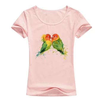Nové Módne Letné Elastická Bavlna Roztomilý Papagáj Vták Vytlačené T Shirt Ženy Okolo Krku Vysokej Kvality Kawaii Topy Tees A33