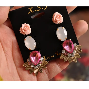 Nové módne nádherné dámske šperky Dievča Narodeniny, Party, kvetina typ uchu na nechty biele ružové mix 3 páry /set milovníkov' Náušnice