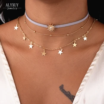 Nové módne trendy šperkov sun star strapec choker multi layer náhrdelník darček pre ženy, dievča N2135